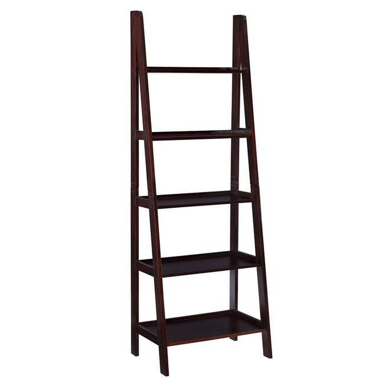 Cottage Charm Espresso Ladder Bookshelf with Graduated Shelves