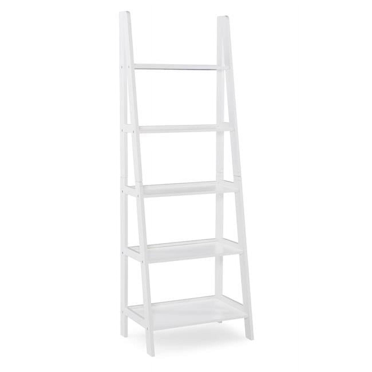 Elevate White Wooden 5-Shelf Ladder Bookcase