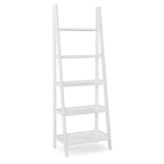 72" Acadia Traditional Ladder Bookshelf White - Linon: 5-Shelf Display Storage