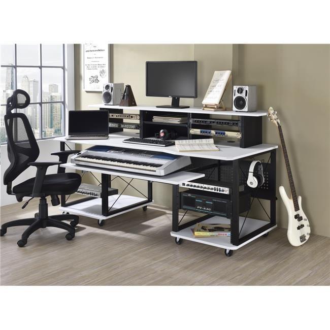 72" Megara Desks White and Black Finish - Acme Furniture: Metal Frame, Wood Surface, Open Storage Shelf