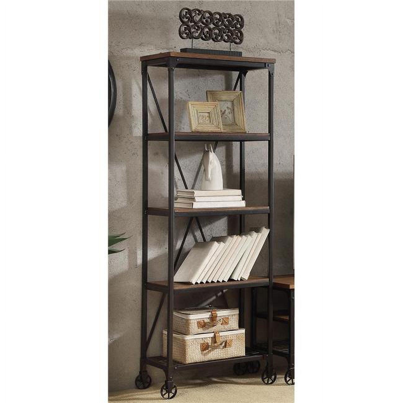 Transitional Millwood 26" Black and Brown Ash Veneer Industrial Bookcase