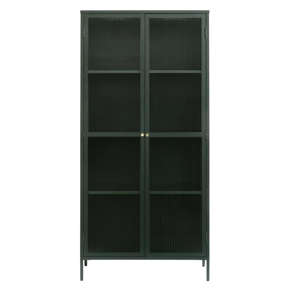 75" Contemporary Glass & Metal Display Cabinet in Green