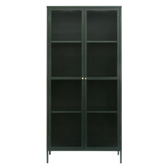 75" Contemporary Glass & Metal Display Cabinet in Green