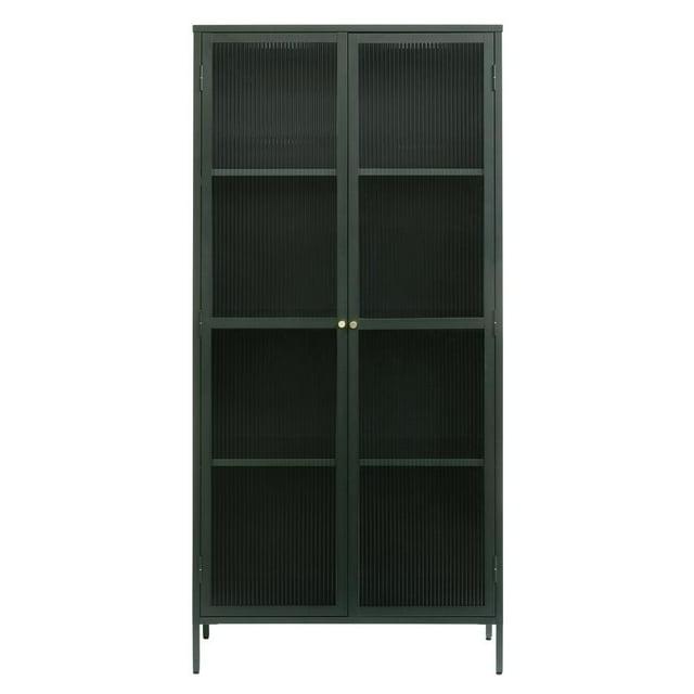 75" Contemporary Glass & Metal Display Cabinet in Green