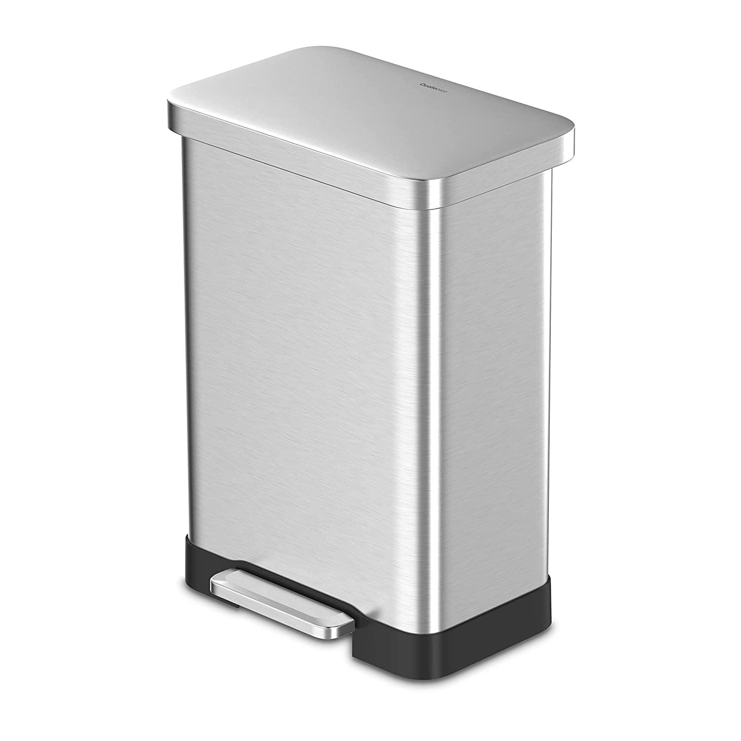 QUALIAZERO 20 GAL/75L, RECTANGLE SHAPE, STAINLESS STEEL STEP-ON CAN, WITH SOFT CLOSE LID, BRUSH FINISH