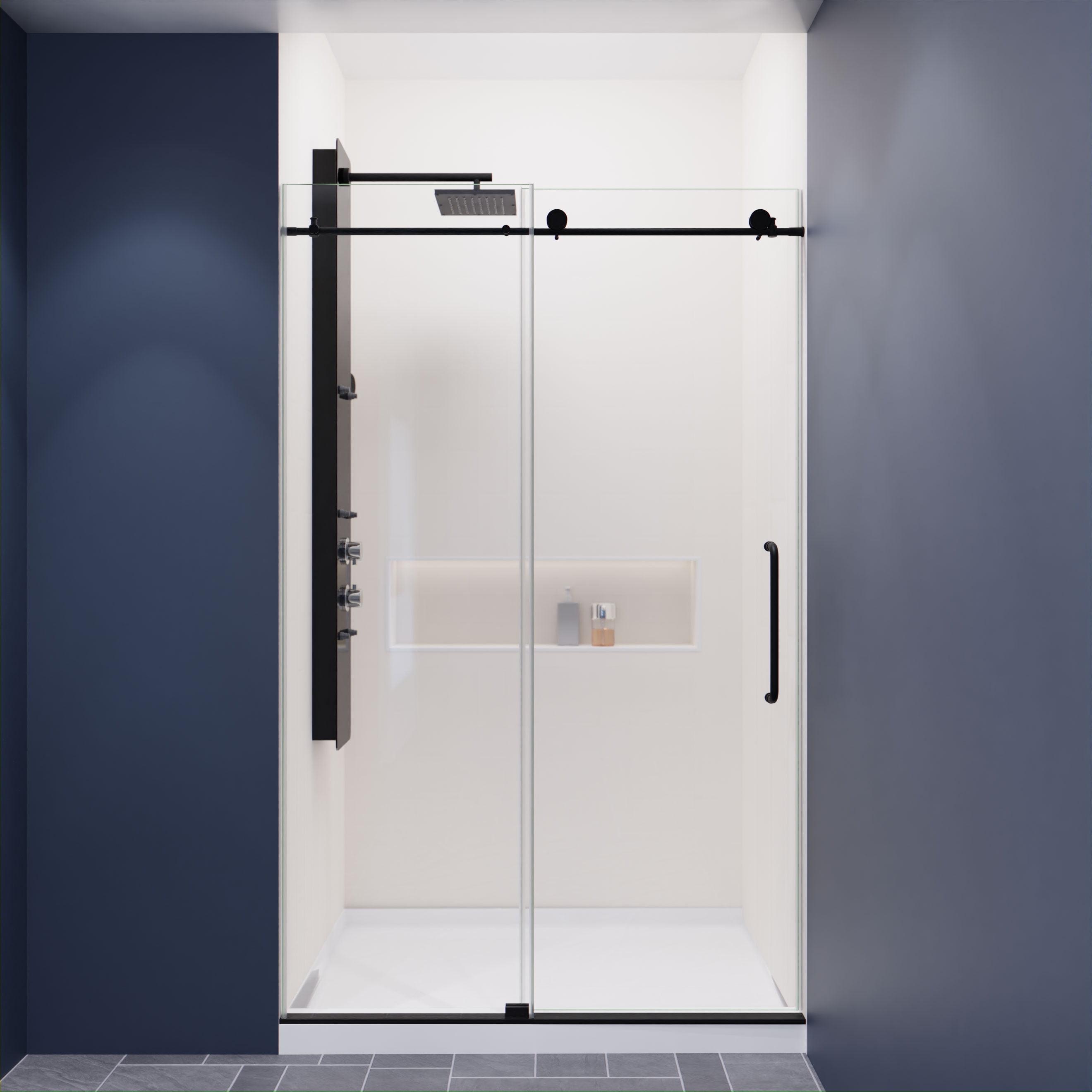 Leon Series 48 x 76 Inch Frameless Matte Black Sliding Shower Door