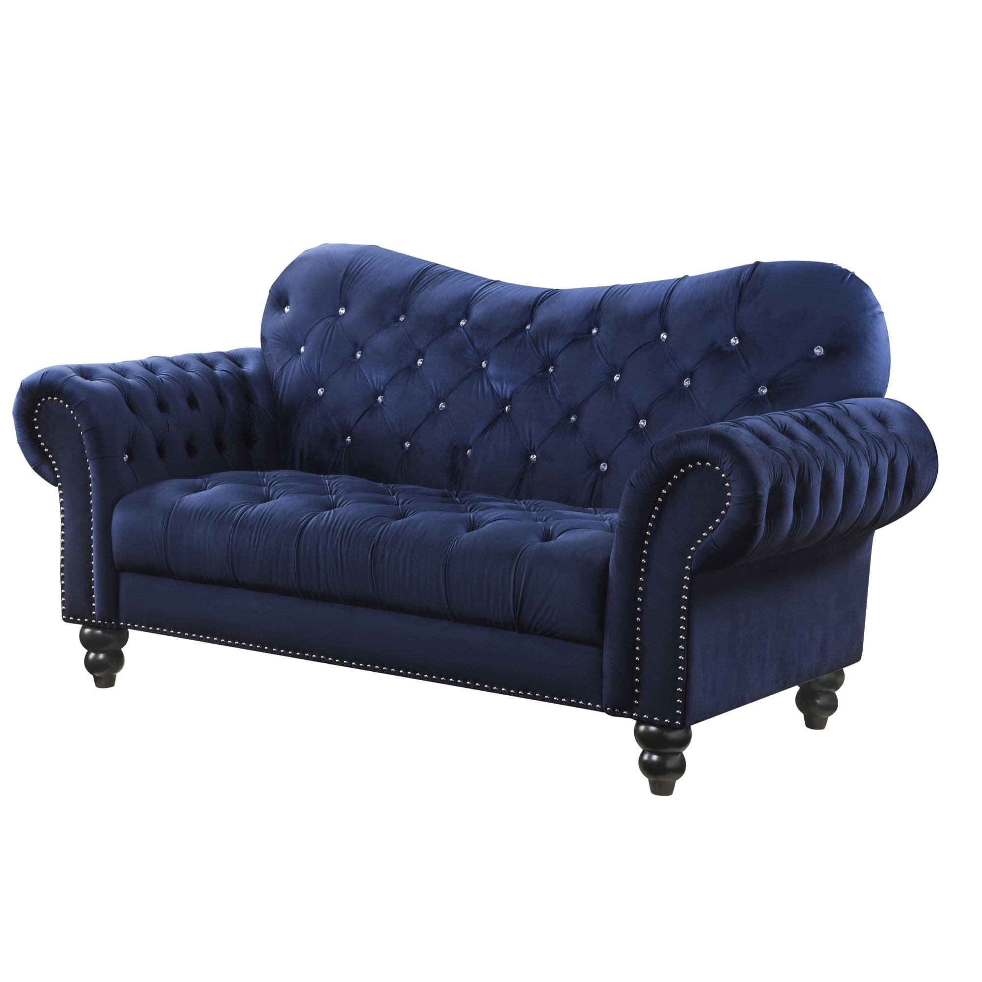 Navy Velvet 76" Tufted Loveseat with Nailhead Accents