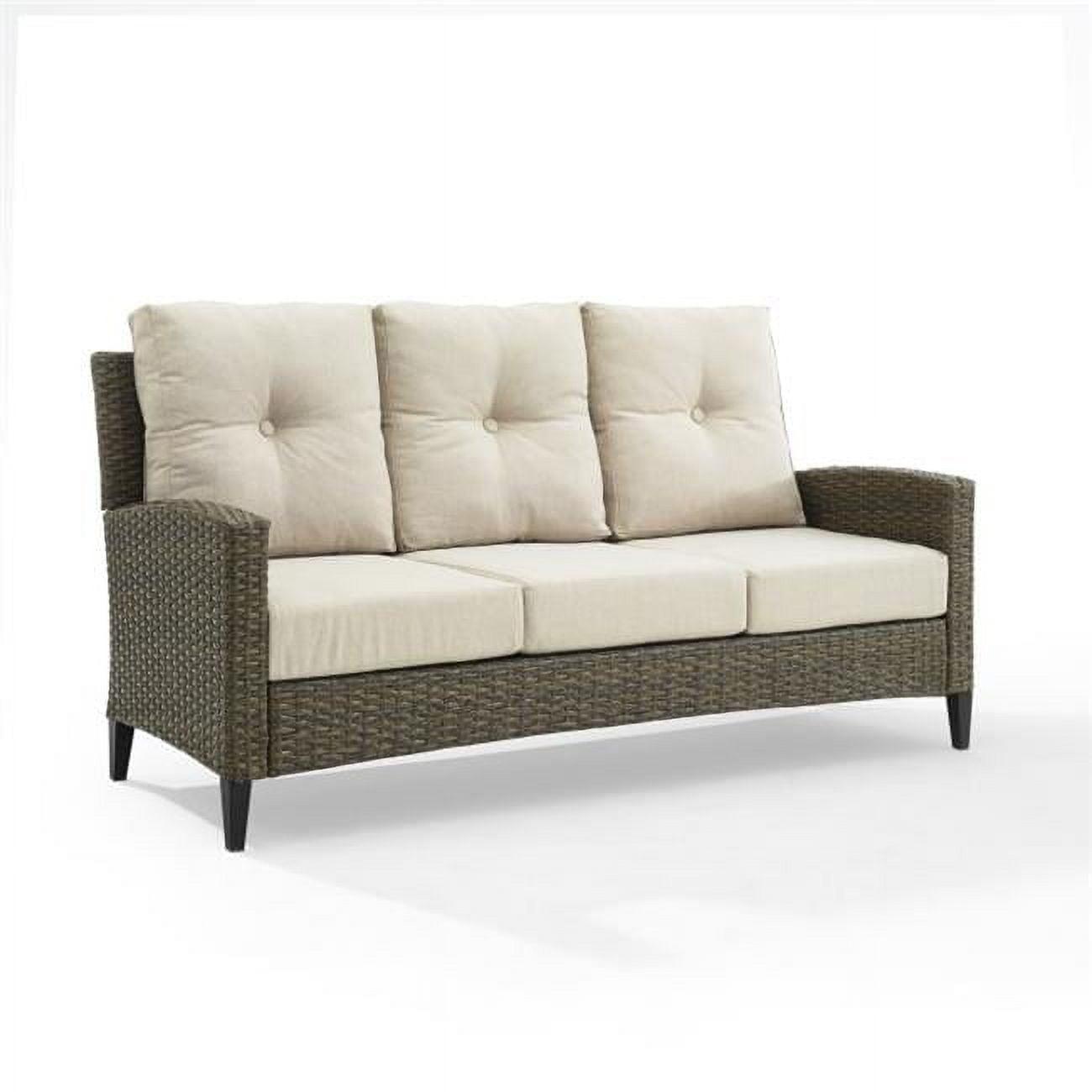 Rockport High Back Wicker Outdoor Sofa with Oatmeal Cushions