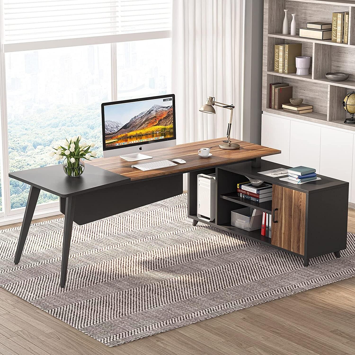 78.74-inch Large L-Shaped Computer Desk Brown
