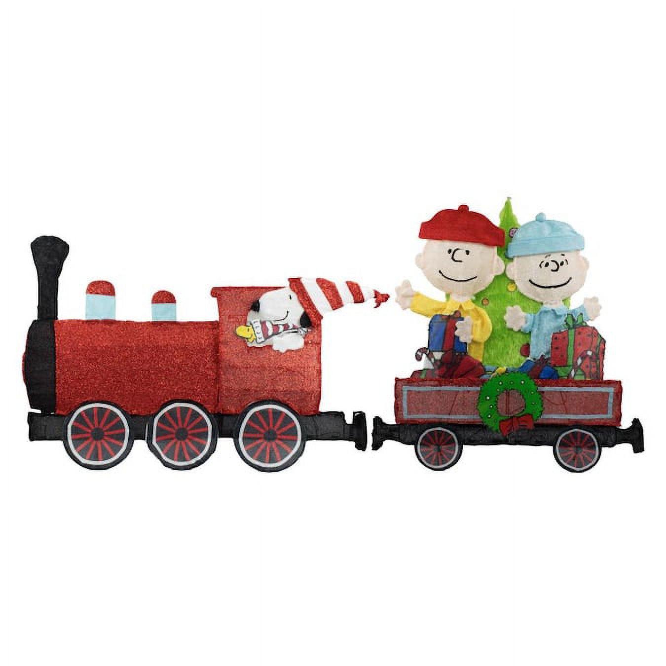 79 inch Wide Red Train with Peanuts Gang 2PC Set Outdoor 2D LED Yard Décor