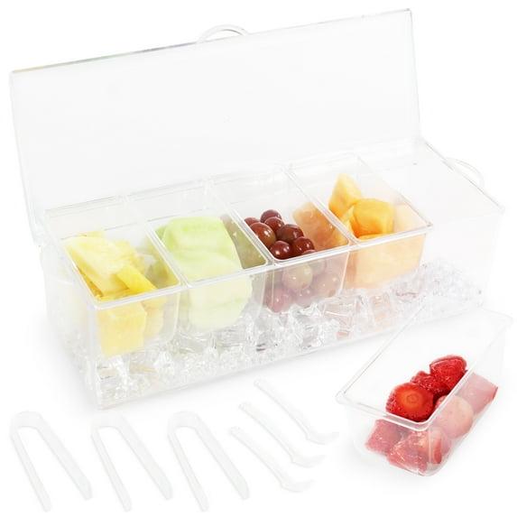 7Penn | Condiment Tray with Ice Chamber Lid Tongs Spoons 5 Condiment Containers