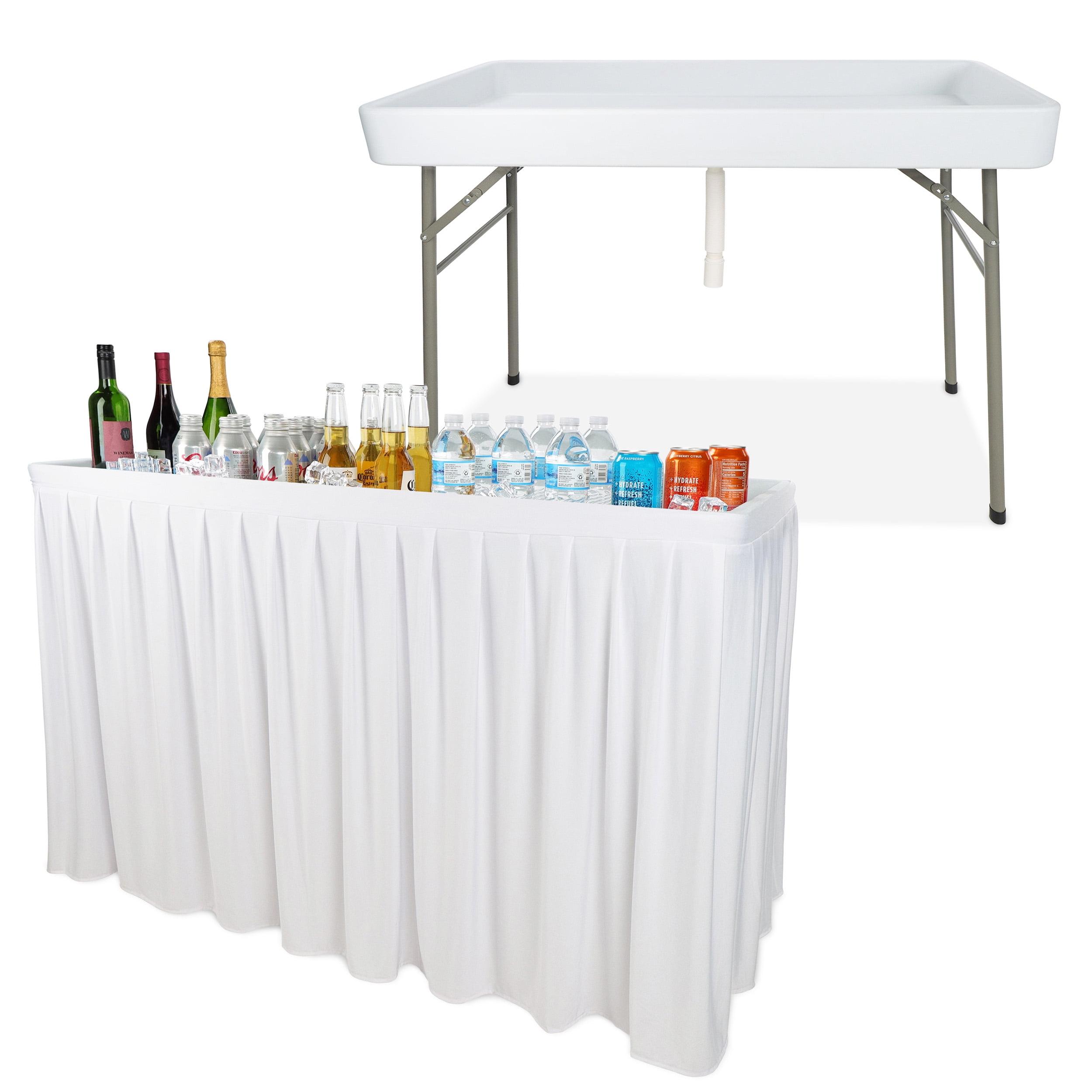 White 4ft Folding Outdoor Bar Cooler Table with Skirt