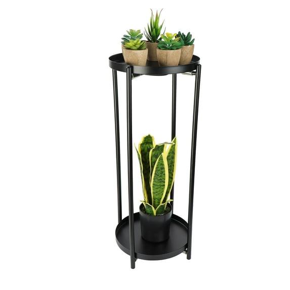 7Penn Tall Pedestal Plant Stand Table - 2 Tier Indoor Black Plant Riser Shelf