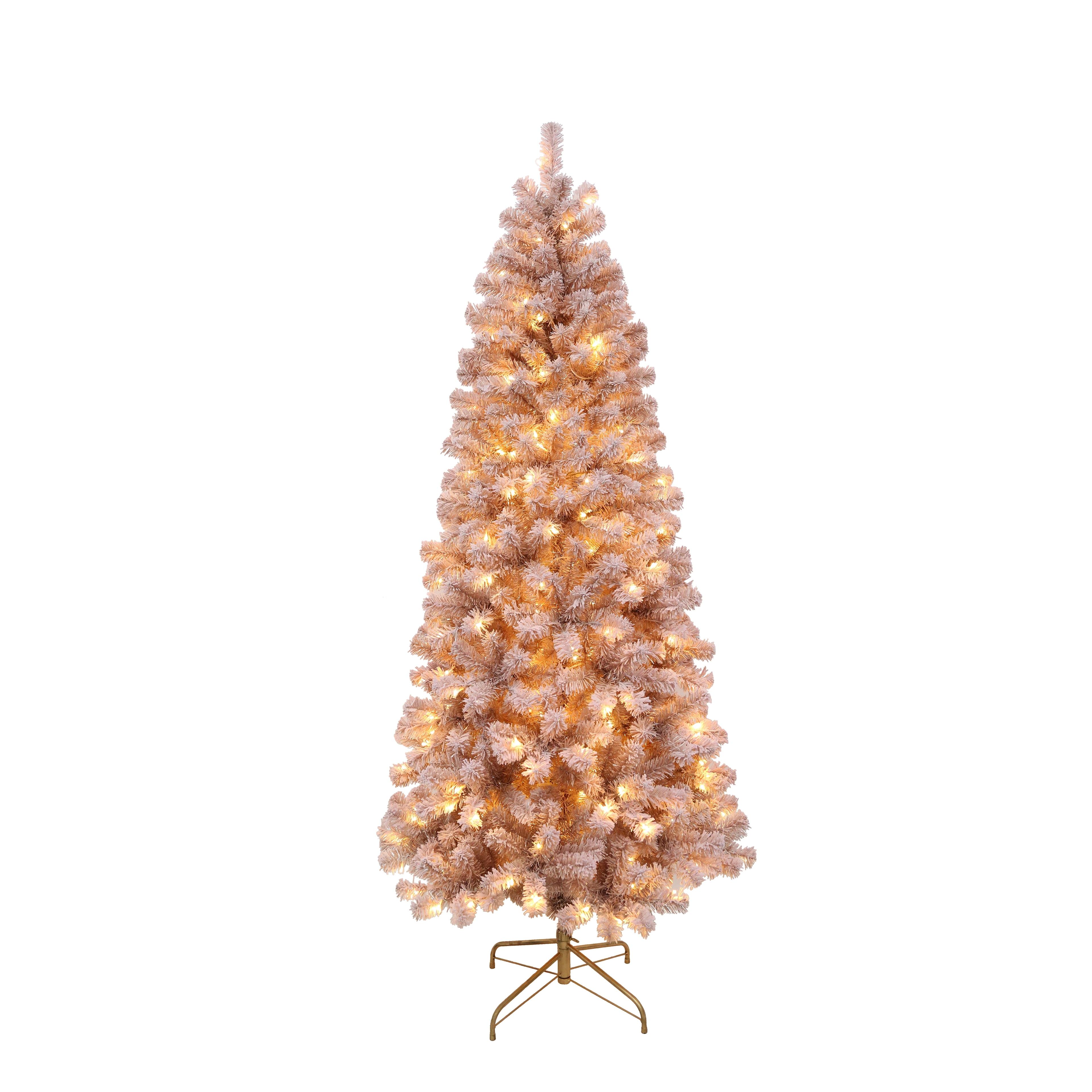 7ft Pre-Lit Pink Flocked Fir Christmas Tree with Warm White LED Lights