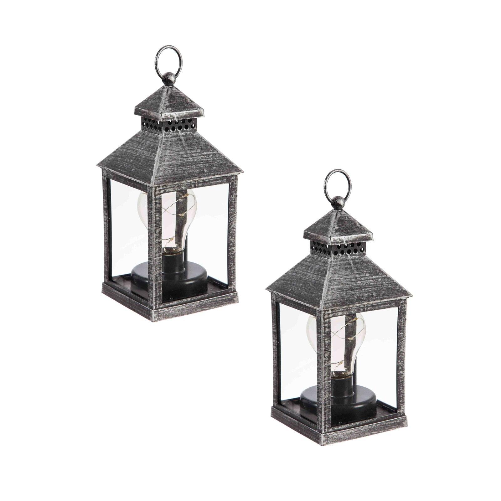 8.5" Black and Brushed Gold Battery Operated Lantern Set