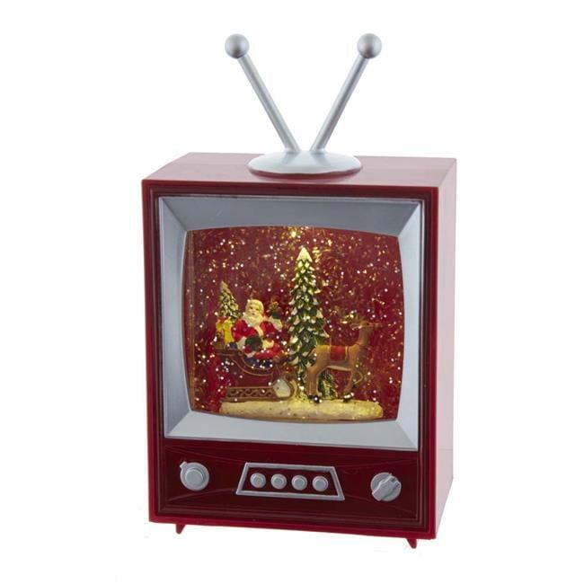 Retro Red Musical TV with Santa and Sleigh Scene