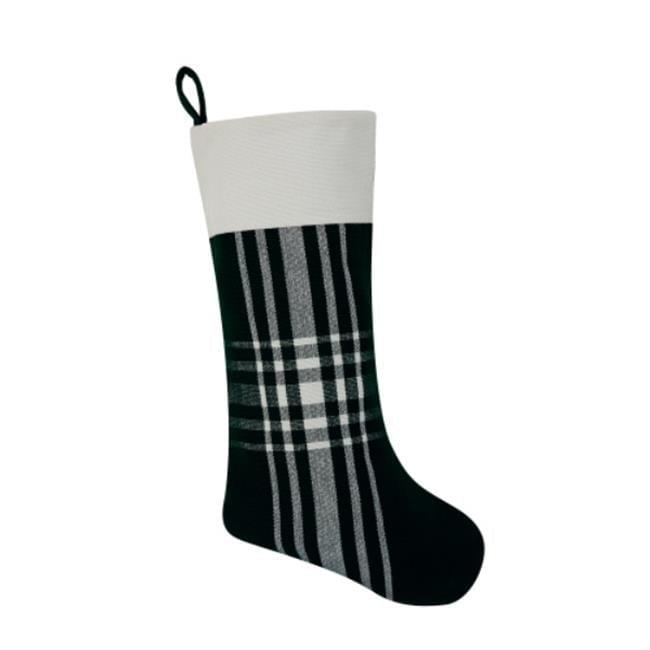 Green and White Cotton Plaid Christmas Stocking, 8.5 x 20 in, Pack of 2