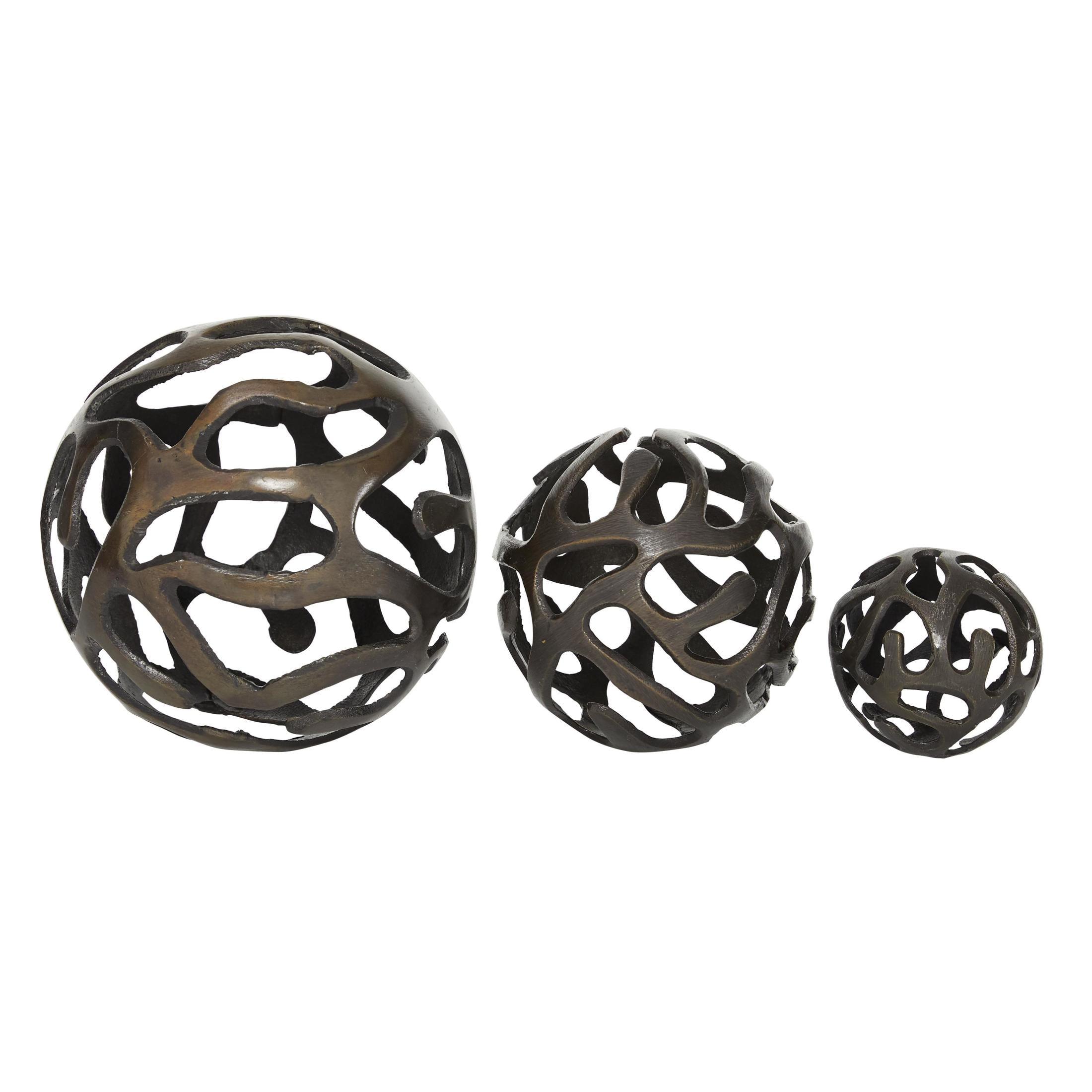 Set of 3 Decorative Aluminum Balls Brass - Olivia & May: Indoor Sculpture, Vase Filler, Tabletop Decor
