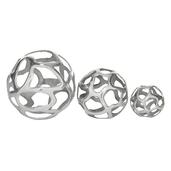 Olivia & May Set of 3 Decorative Aluminum Balls Silver : Textured Orb Sculptures for Tabletop Decor