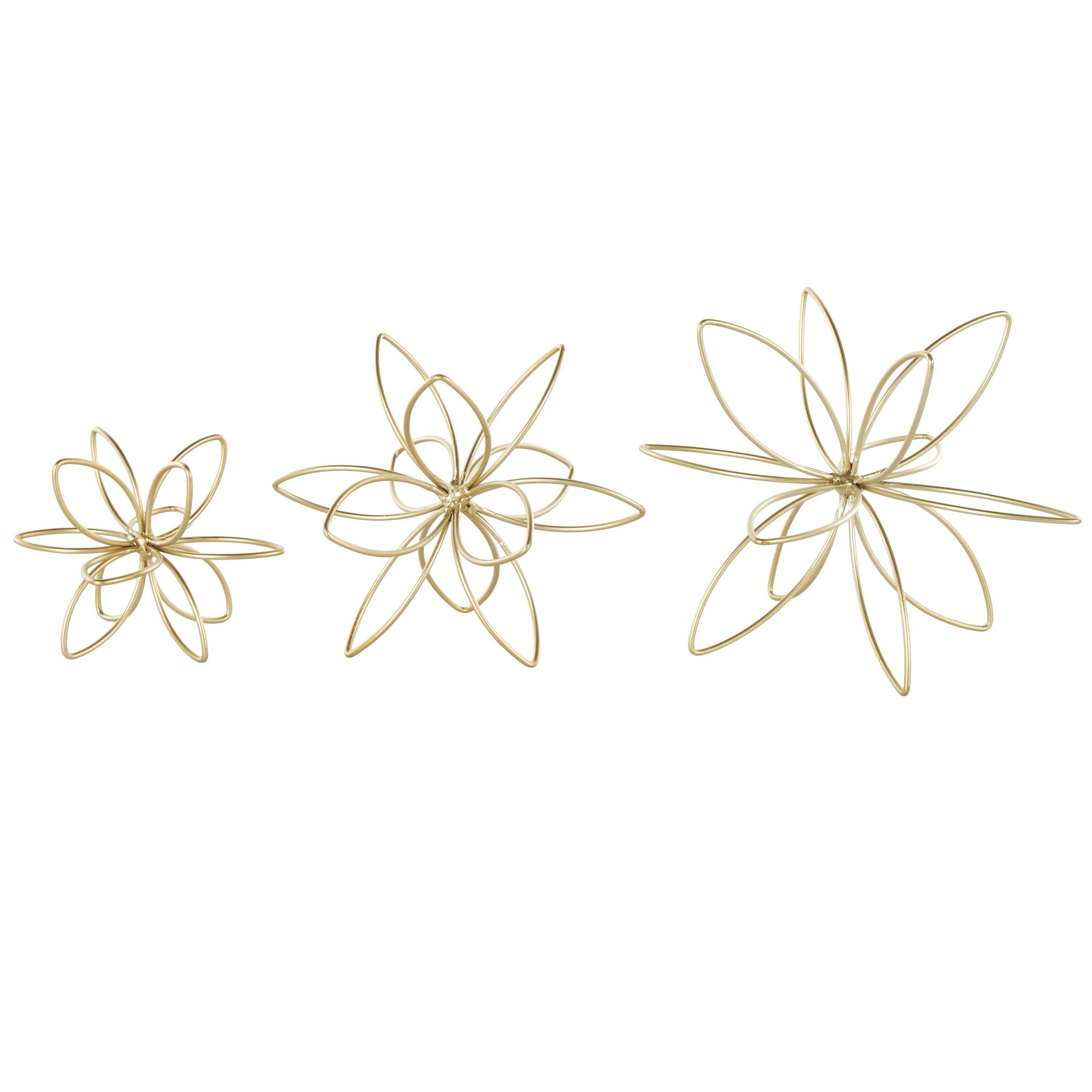 CosmoLiving 7.8" Gold Metal Floral Sculpture Trio