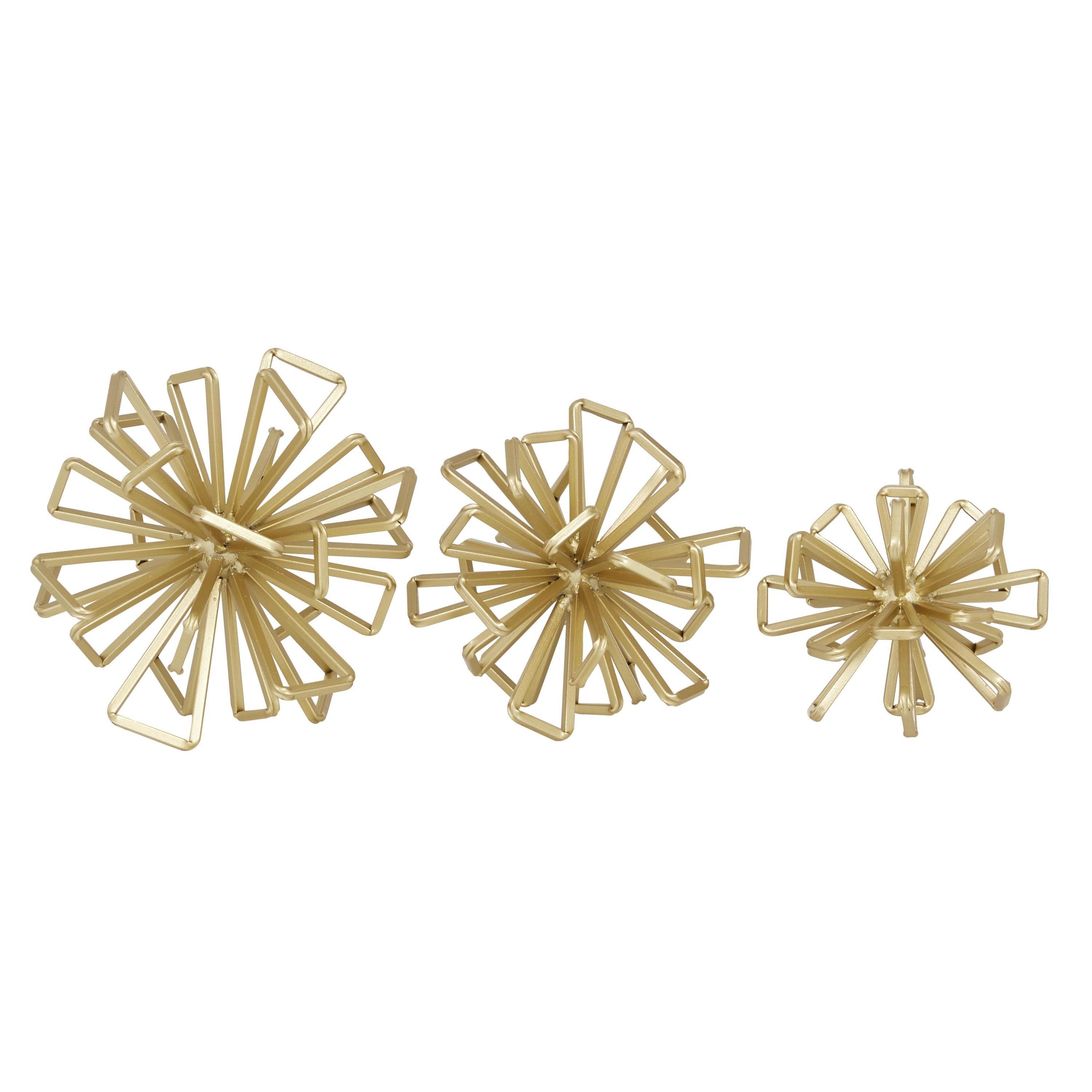 Olivia & May Set of 3 Geometric 3D Star Metal Sculptures Gold: Iron Tabletop Decor, Indoor Accent