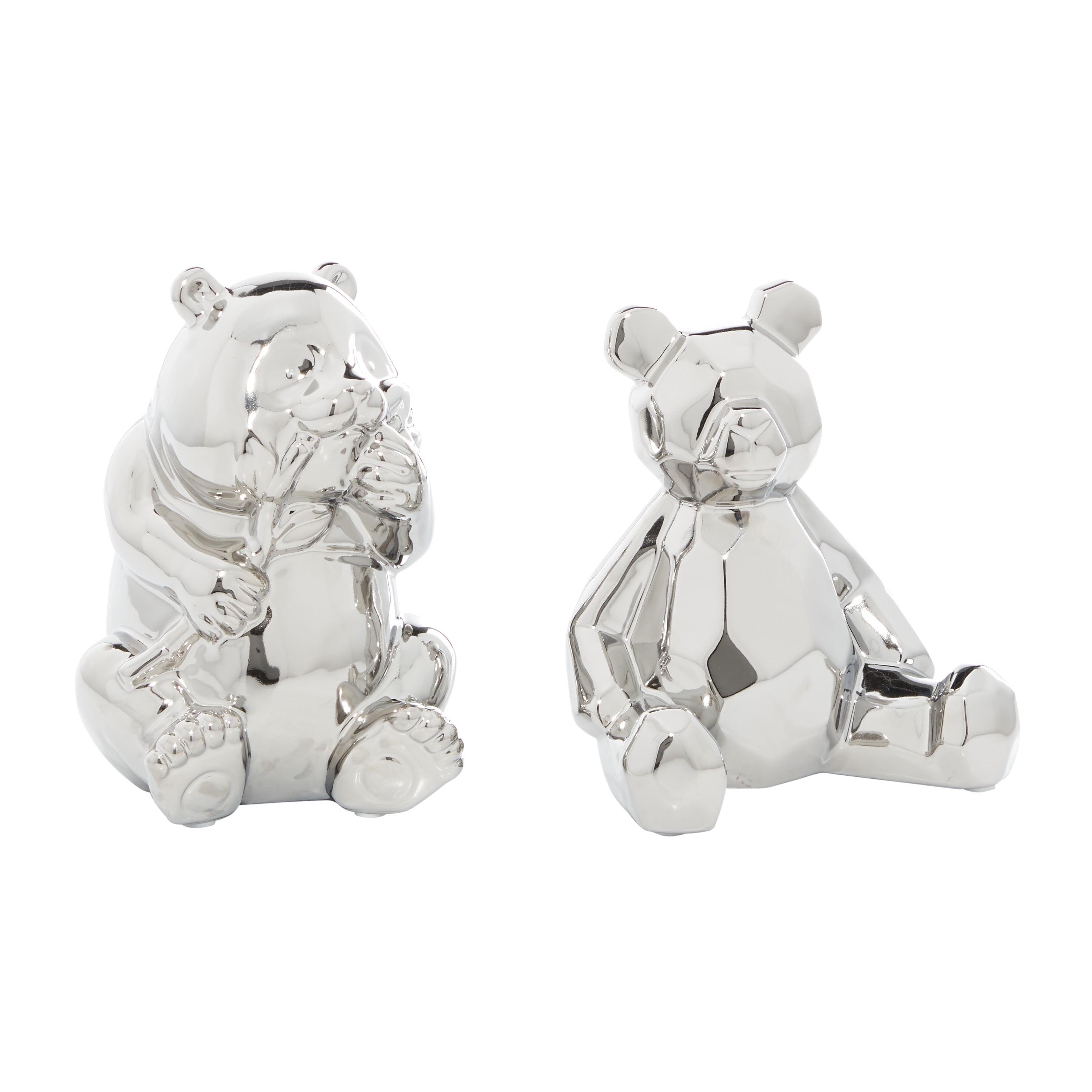 Silver Porcelain Bear Sculptures Set of 2, 8" and 7"