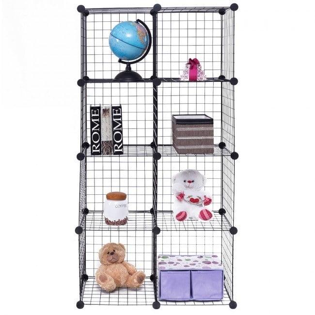 Versatile 8-Cube Black Iron Wire Organizer Shelf Set