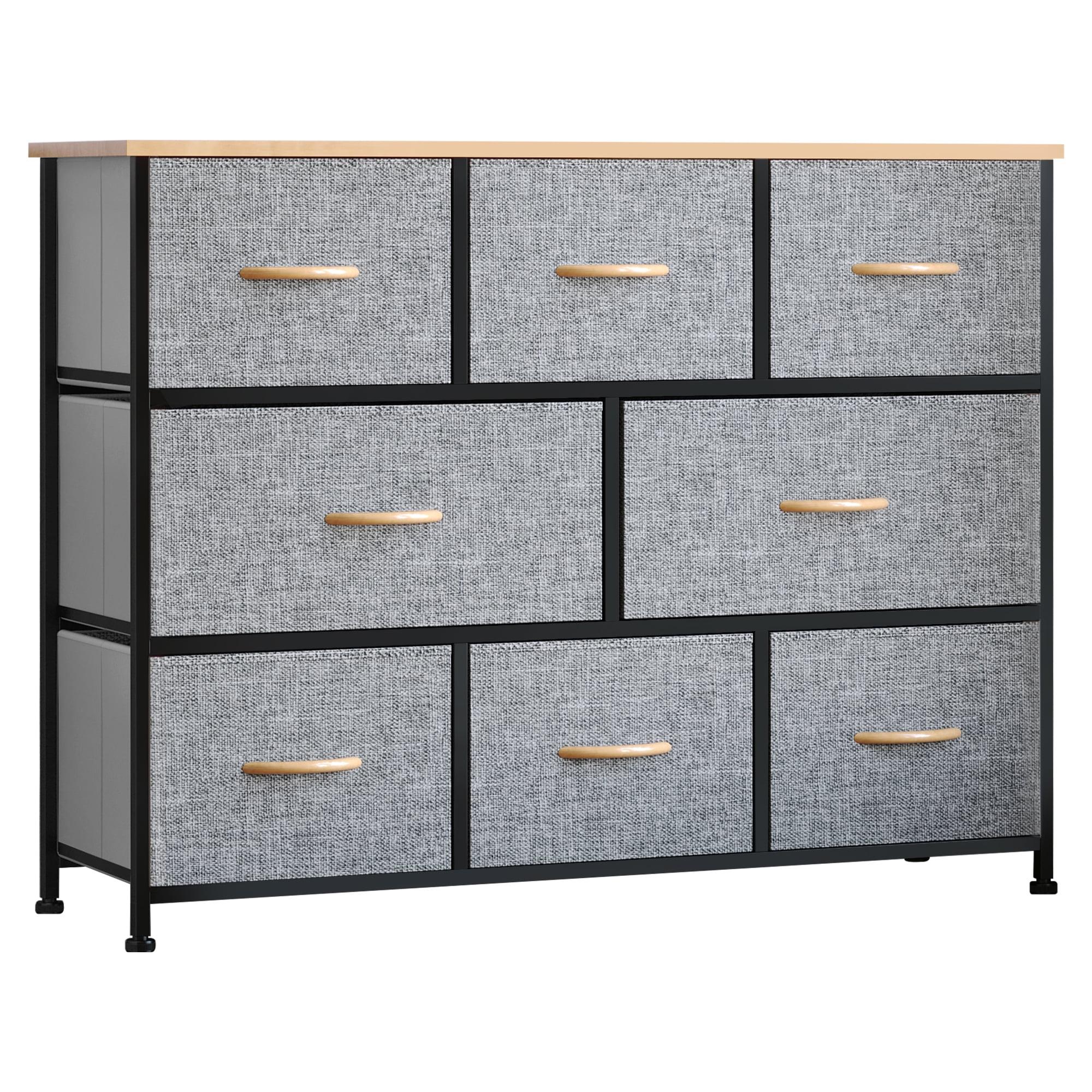 Light Grey 8-Drawer Fabric Storage Chest with Wood Top