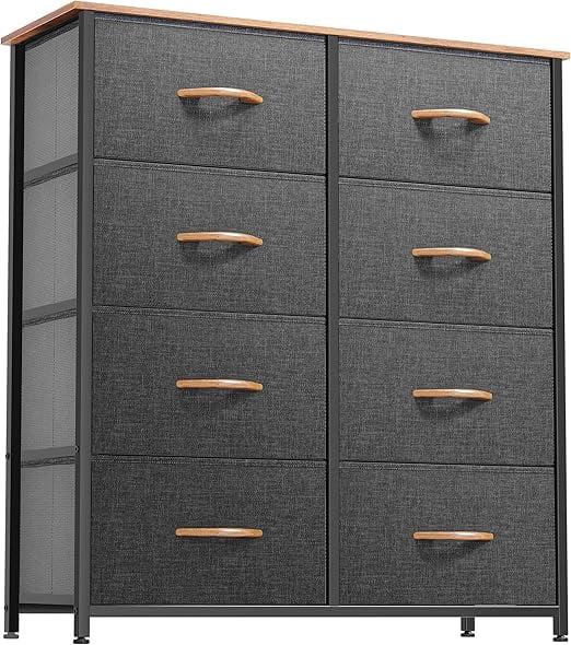 8-Drawer Fabric Dresser with Sturdy Steel Frame and Wooden Top, Tall Double Dresser for Bedroom, Closet, or Living Room, Easy-Pull Handles for Convenient Storage