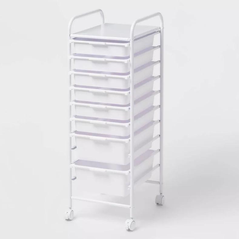 White 8-Drawer Rolling Storage Cart with Metal Frame