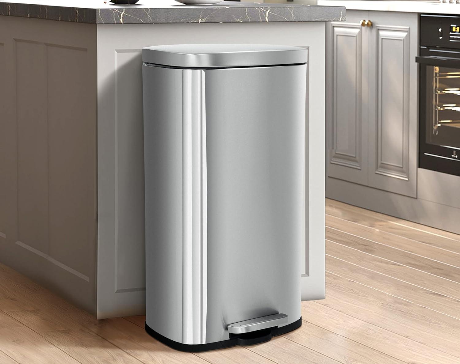 8 Gallon Brushed Stainless Steel Step-On Trash Can