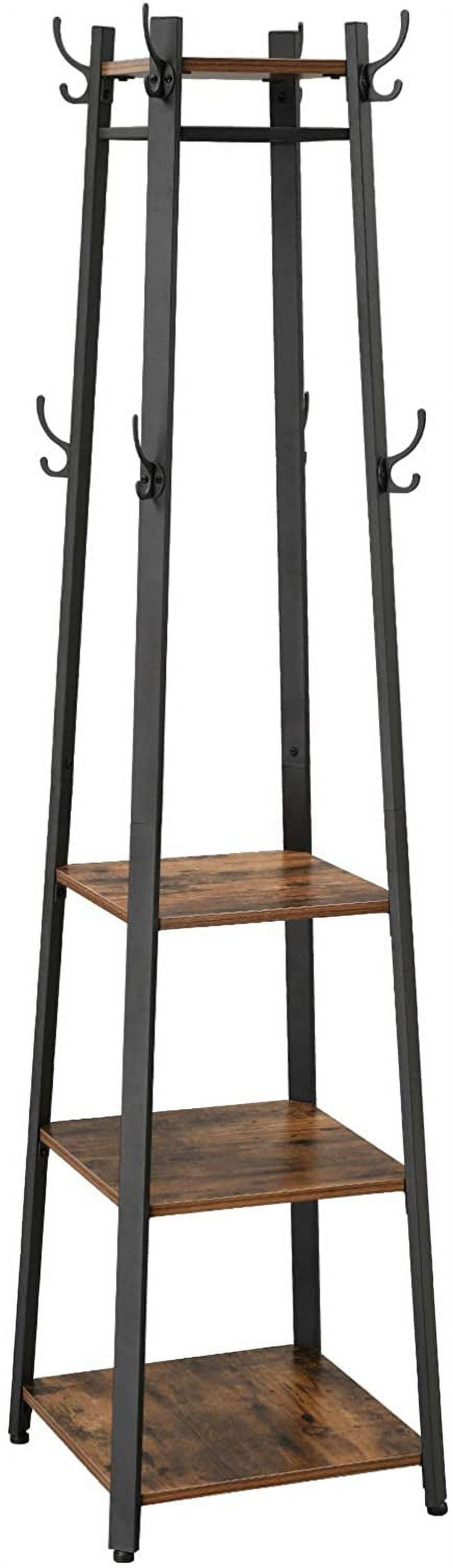 8 Hooks Coat Rack Stand with 3 Shelves Coat Tree for Entryway Bedroom Living Room Rustic Brown and Black