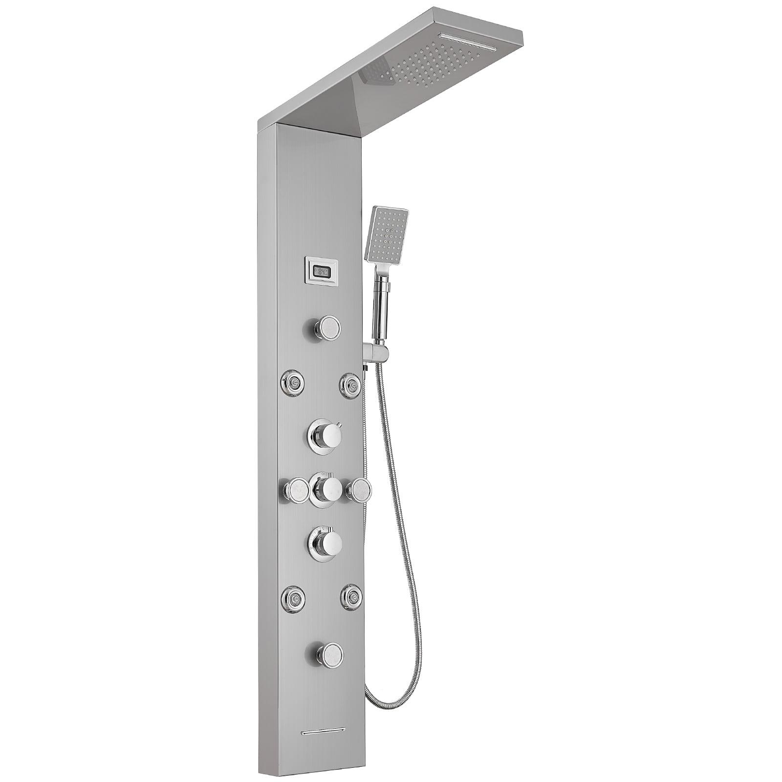 Nickel Chrome 8-Jet Rainfall Shower Panel System with Handheld Wand