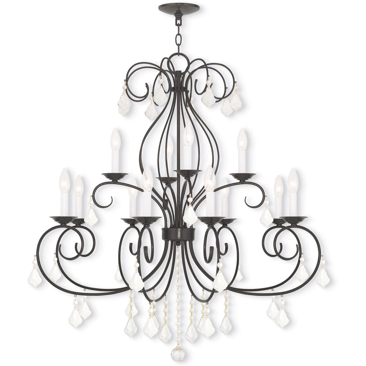 English Bronze and Crystal 12-Light Candle Style Chandelier