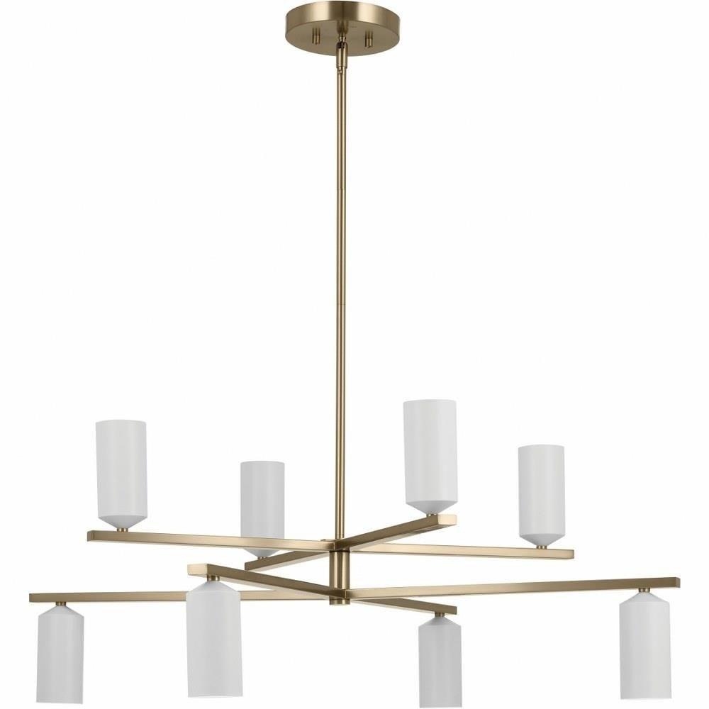 Champagne Bronze 8-Light Chandelier with White Metal Shades