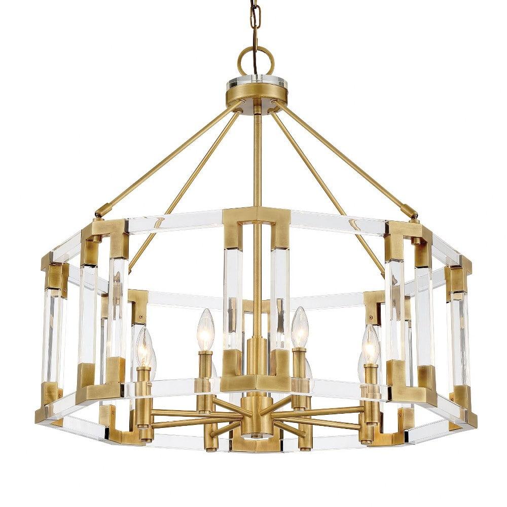 Aged Antique Brass 8-Light Drum Chandelier with Dimmable Feature