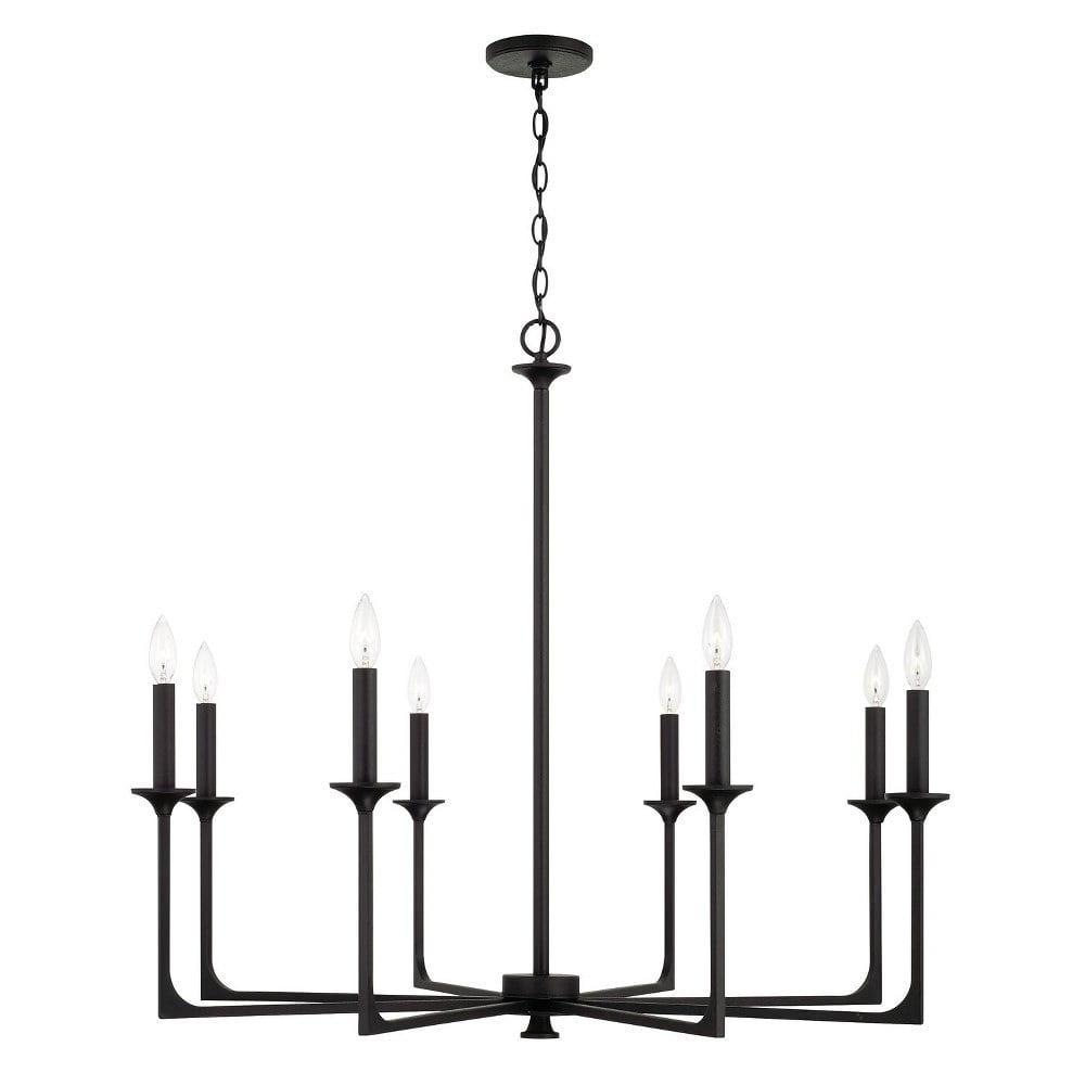 Clint Transitional Bold 8-Light Black Iron Candle Chandelier