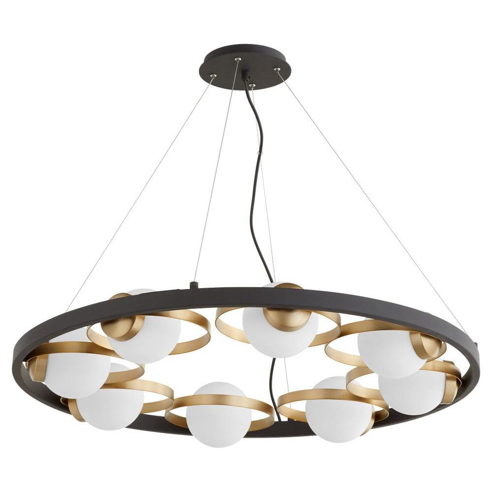 32" Textured Black and Aged Brass 8-Light Chandelier