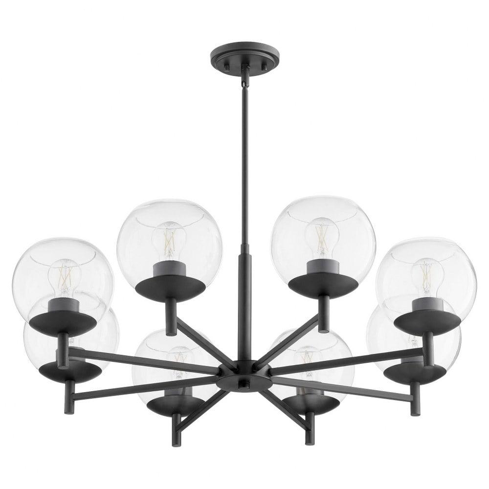 Matte Black 8-Light Chandelier with Clear Glass Shades