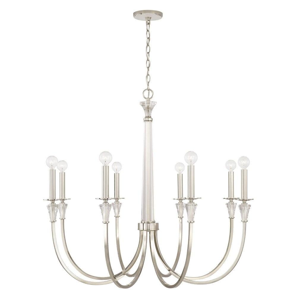 Laurent Polished Nickel 8-Light Chandelier with Crystal Accents