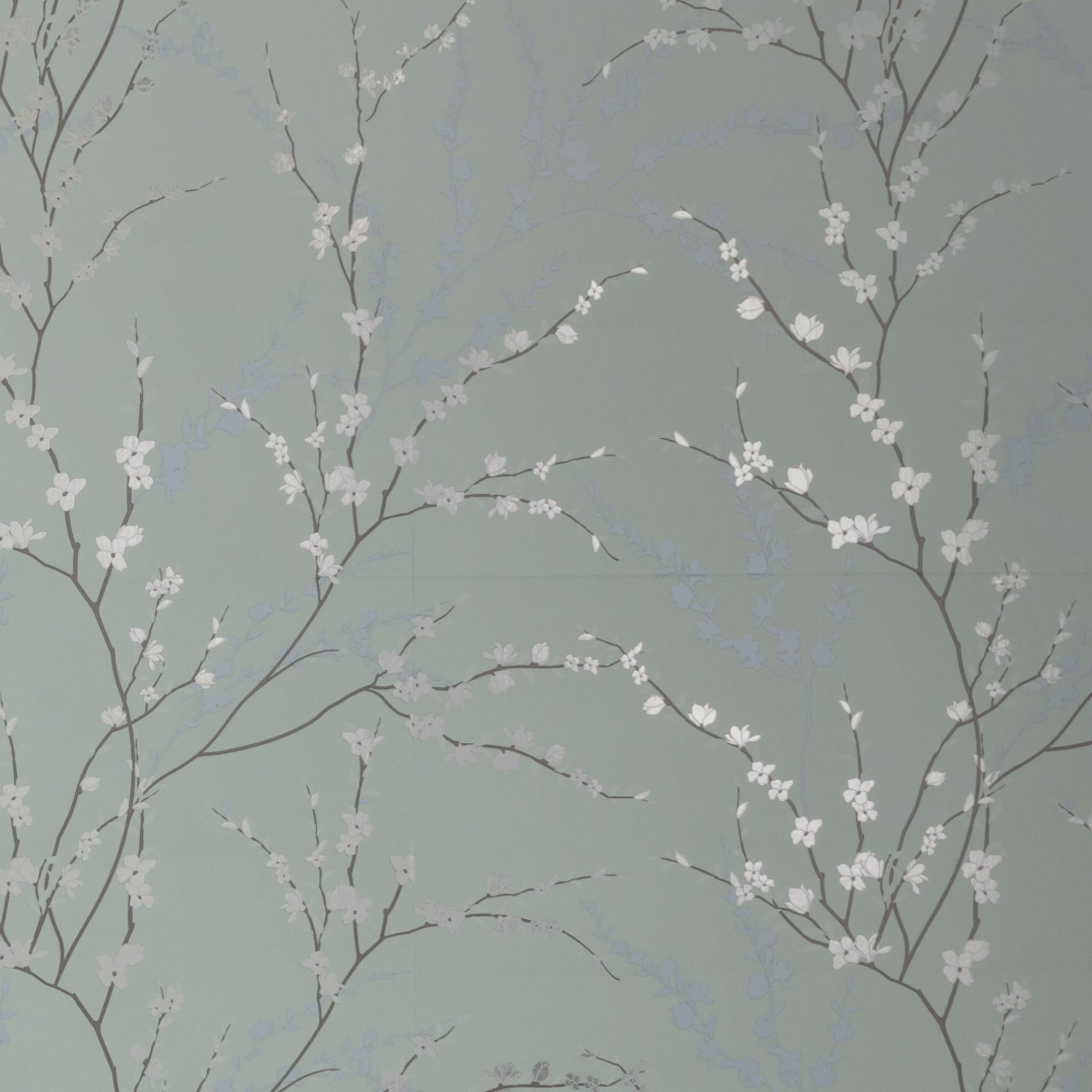 Main Street 8-Pack 16" x 24" Wallpaper Panels. Sage Green Floral Peel and Stick Wallpaper Sheets in West Coast Branch Print. Renter-Friendly Wallpaper for Home