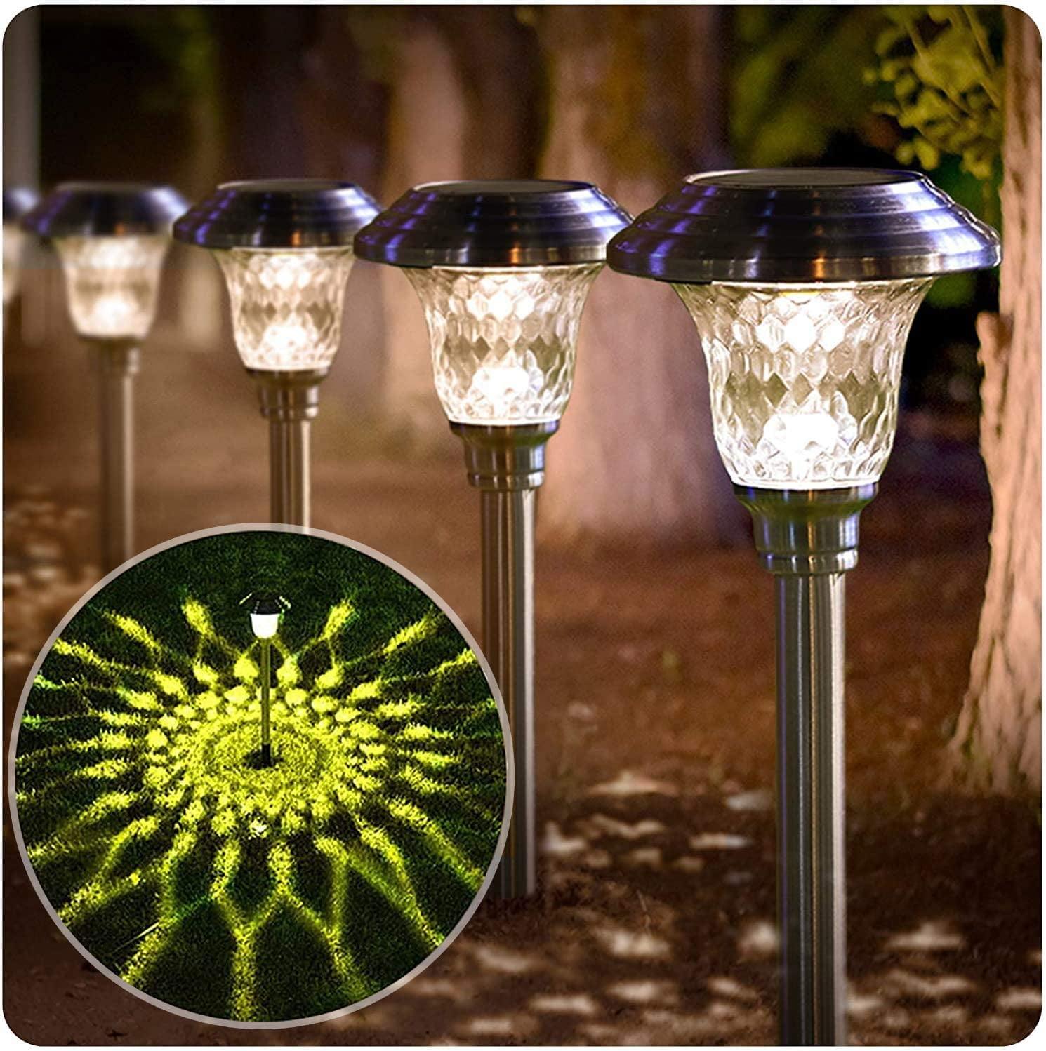 8-Pack Solar LED Pathway Lights with Glass Shade