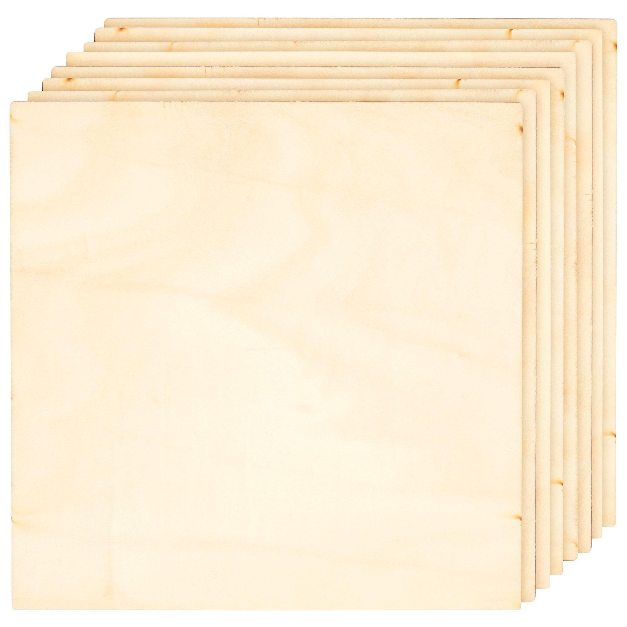Bright Creations 8 Pack Thin 8x8 Wood Squares for DIY Crafts, Unfinished 1/8 Inch Basswood Plywood for Laser Cutting, Wood Burning