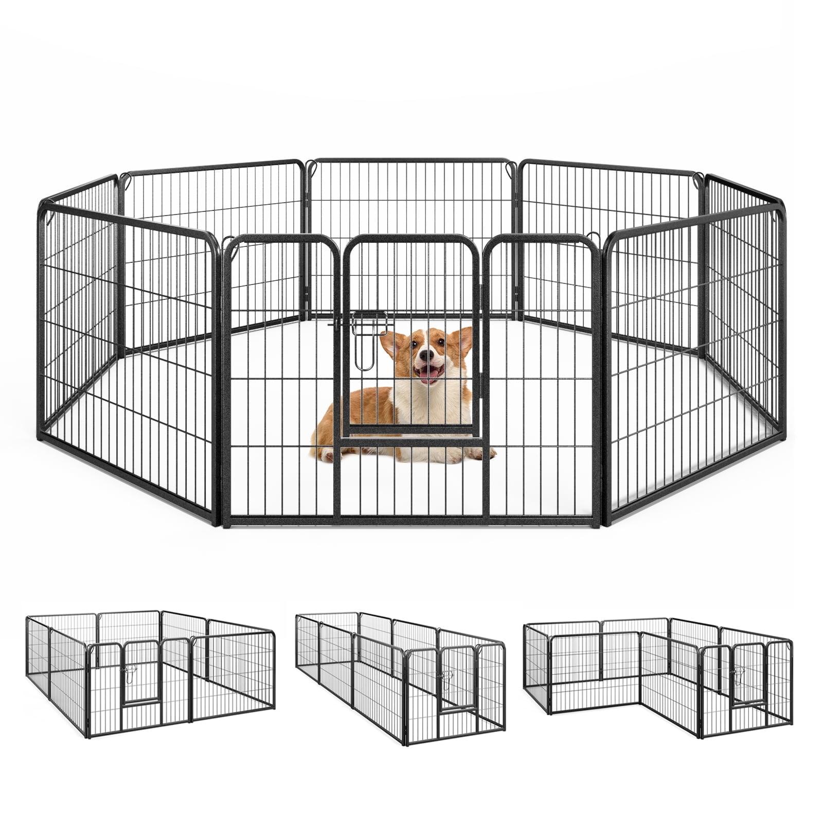 Dog Playpen, 8 Panel Foldable Dog Exercise Pen with Latch, Pet Fence with 360⁰ Hinges and Wire Meshes for Outdoor, Home, Black