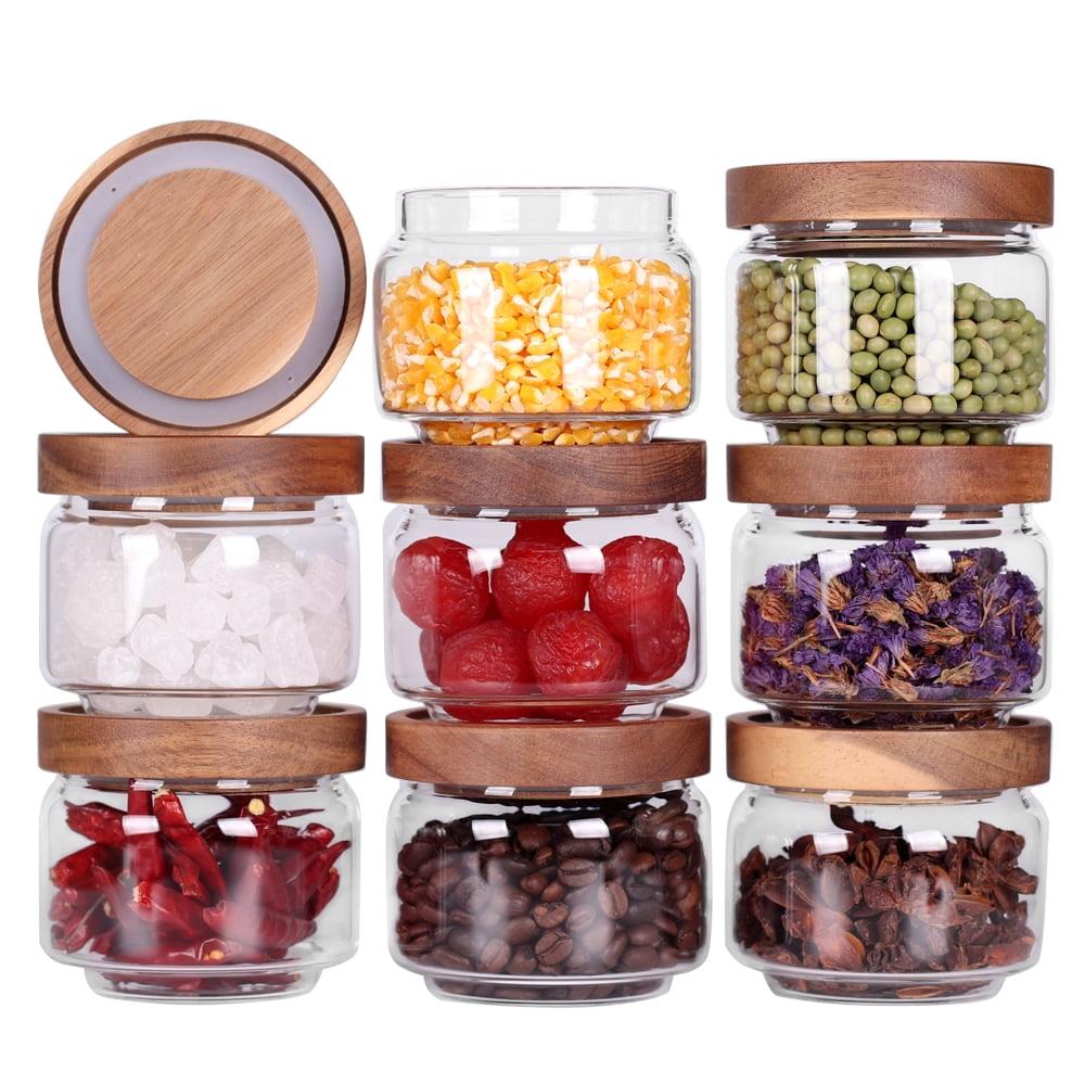 8-Piece Clear Glass Spice Jars with Acacia Lids