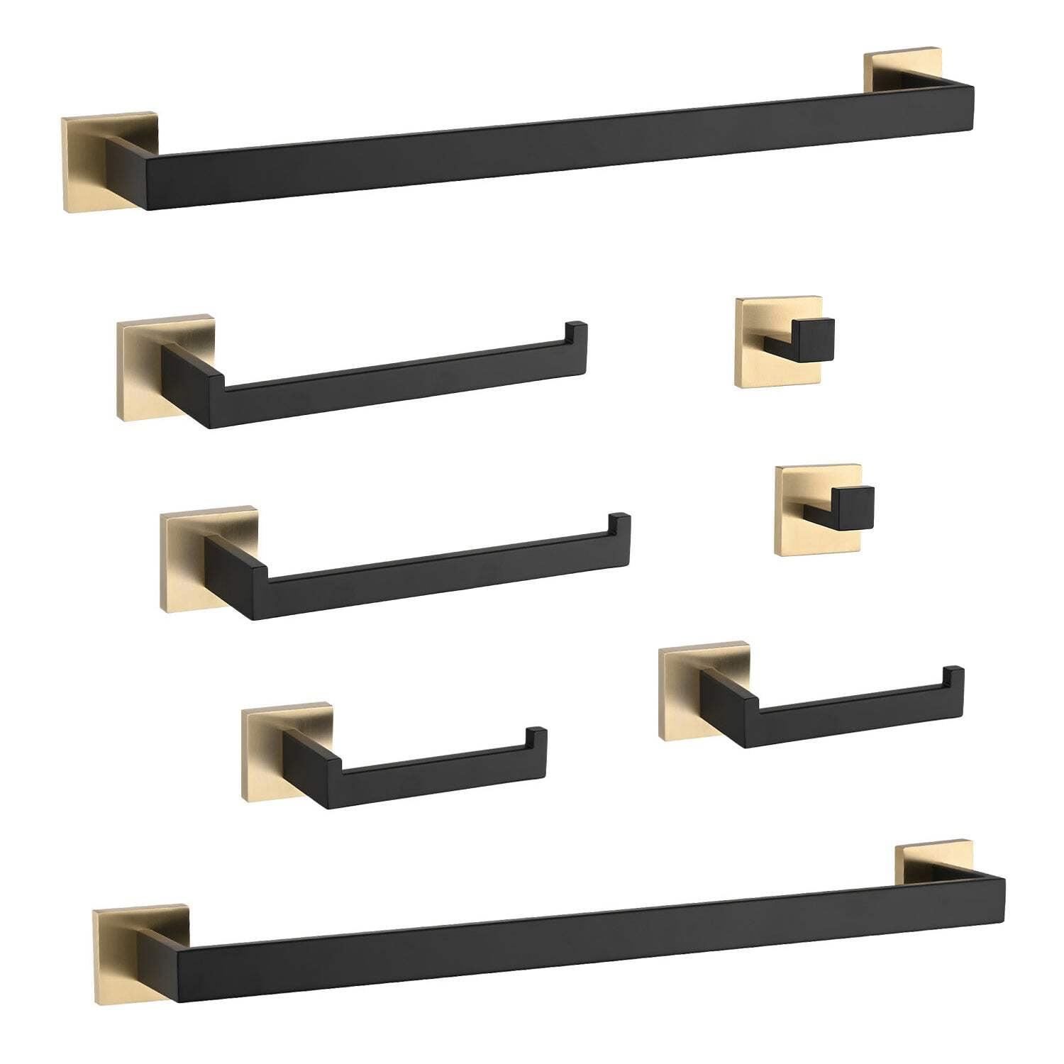 8-Piece Matte Black and Gold Stainless Steel Bathroom Hardware Set