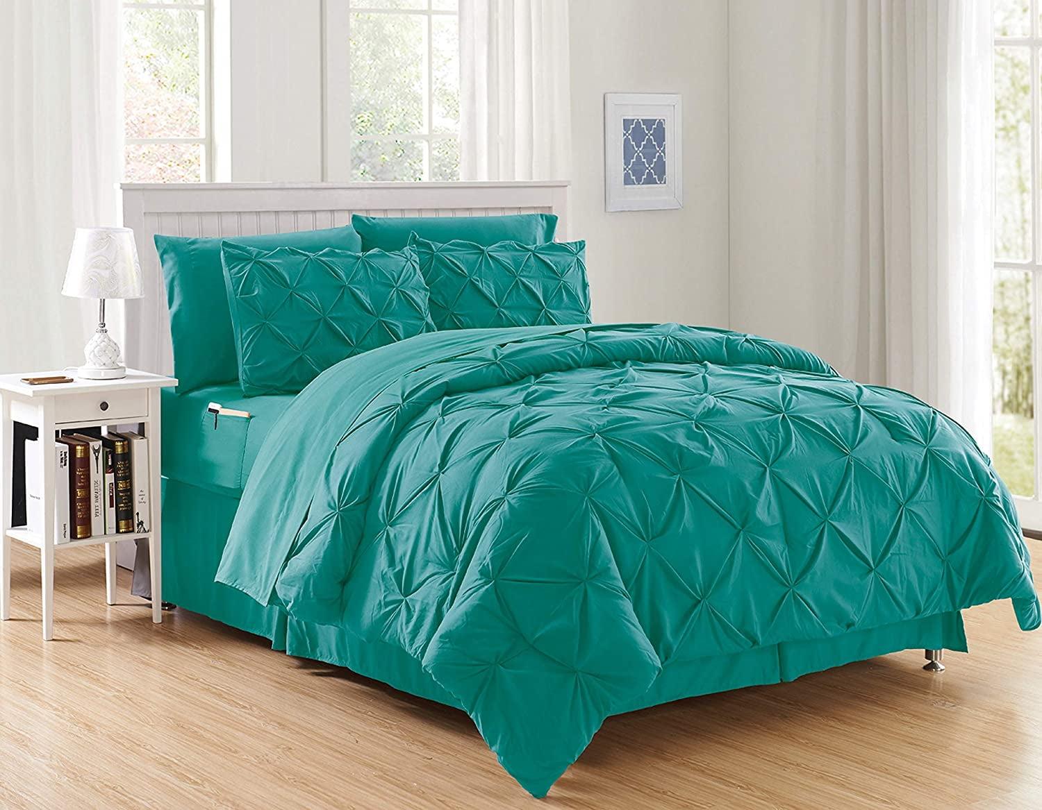 Turquoise Pintuck Microfiber Full Bed in a Bag Set