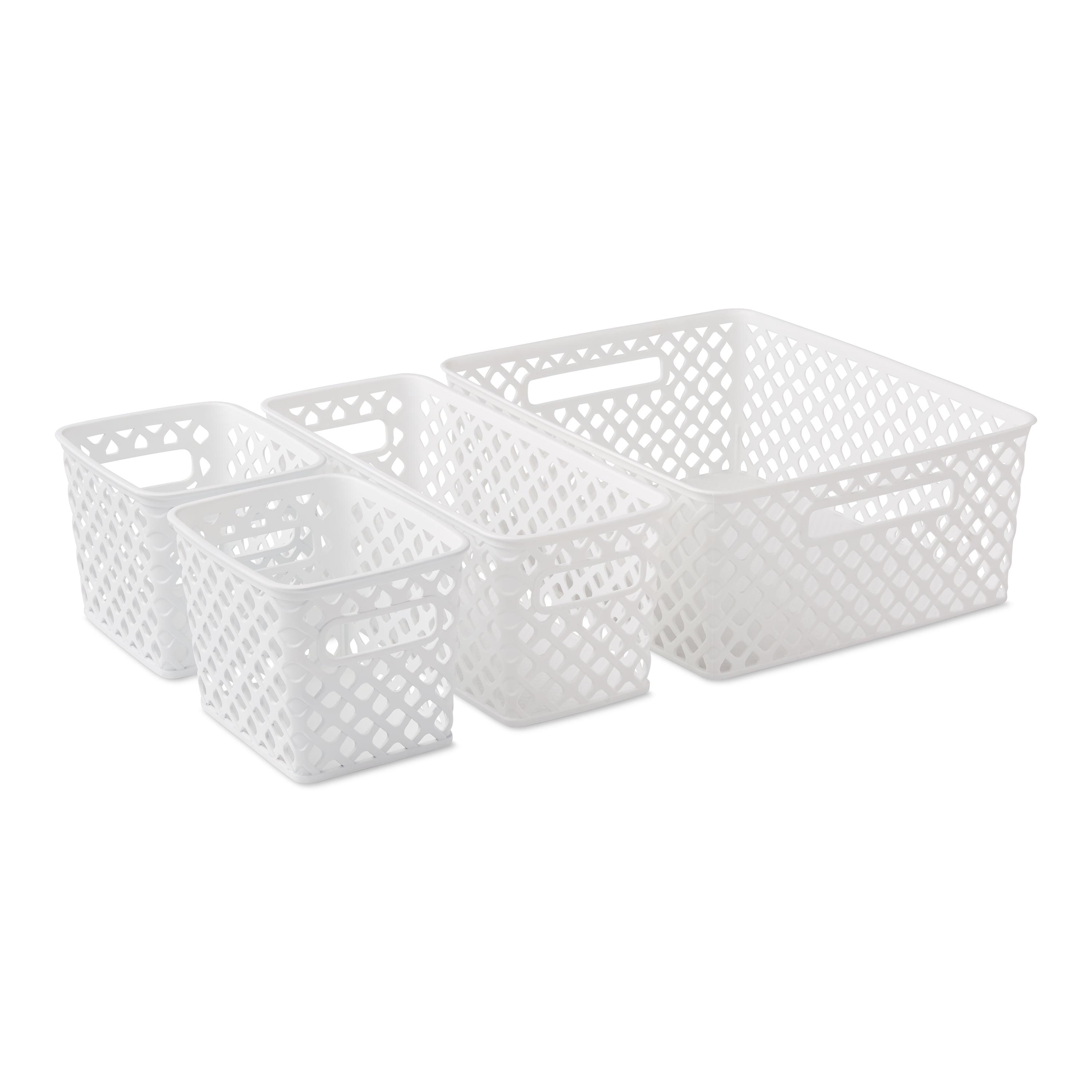 White Rectangular Plastic Decorative Basket Set, 4-Piece