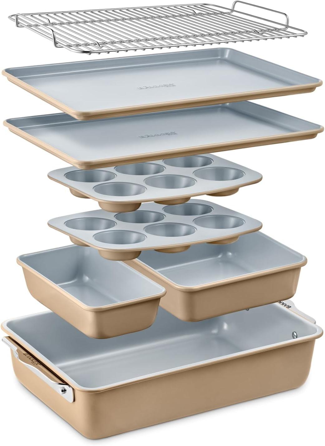 Bakken Swiss 8-Piece Stackable Bakeware Set - Ceramic Non-Stick Coating - GOLD
