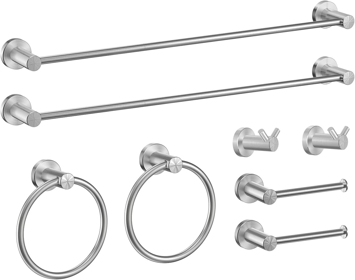 Brushed Nickel 8-Piece Stainless Steel Bathroom Hardware Set